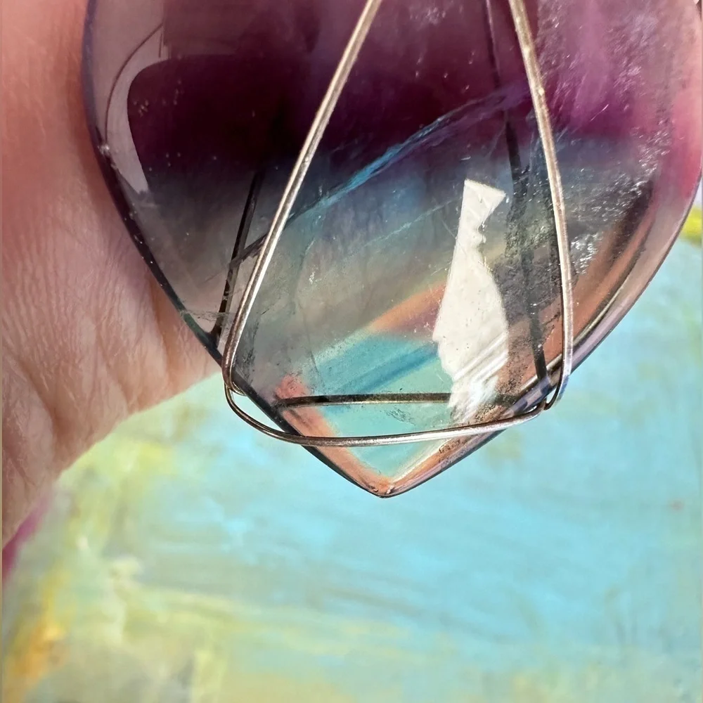 Artisan Handcrafted RAINBOW Fluorite Heart Pendant Necklace Tanzanite 5518 G
